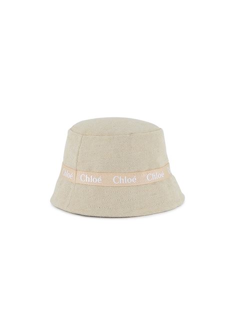 Cappello alla Pescatora Con Nastro Logato In Beige CHLOÉ KIDS | C20431Z40